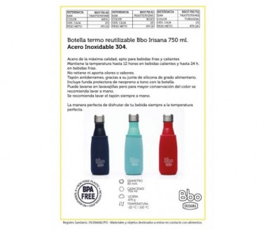 BOTELLA TERMO AZUL 750ML Bbo IRISANA